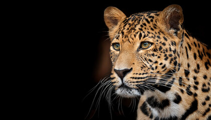 Beautiful leopard Portrait isolated on black background