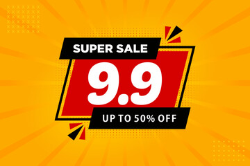 9.9 super sale Discount banner. October Super sale banner vector template. Sale label and discounts background
