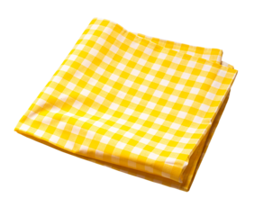 Above of placemat fabric cloth or arrangement of gingham-patterned fabrics in pastel green tones, isolate on a white background.