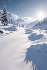 A blanket of snow covering a serene landscape, frozen world , cold weather, winter landscape