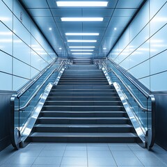 Obraz premium Modern architectural interior with escalator in underground station