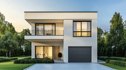 Sleek Two Story Villa Featuring Garage and Luxurious Minimalist Style