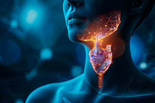 Detailed view of a womans thyroid gland, illustrating its structure