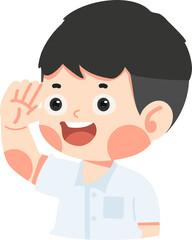 Kid boy saluting in student uniform