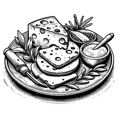 Cheese Platter engraving vector illustration