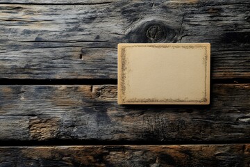 Rustic wood background, blank vintage paper card, design mockup