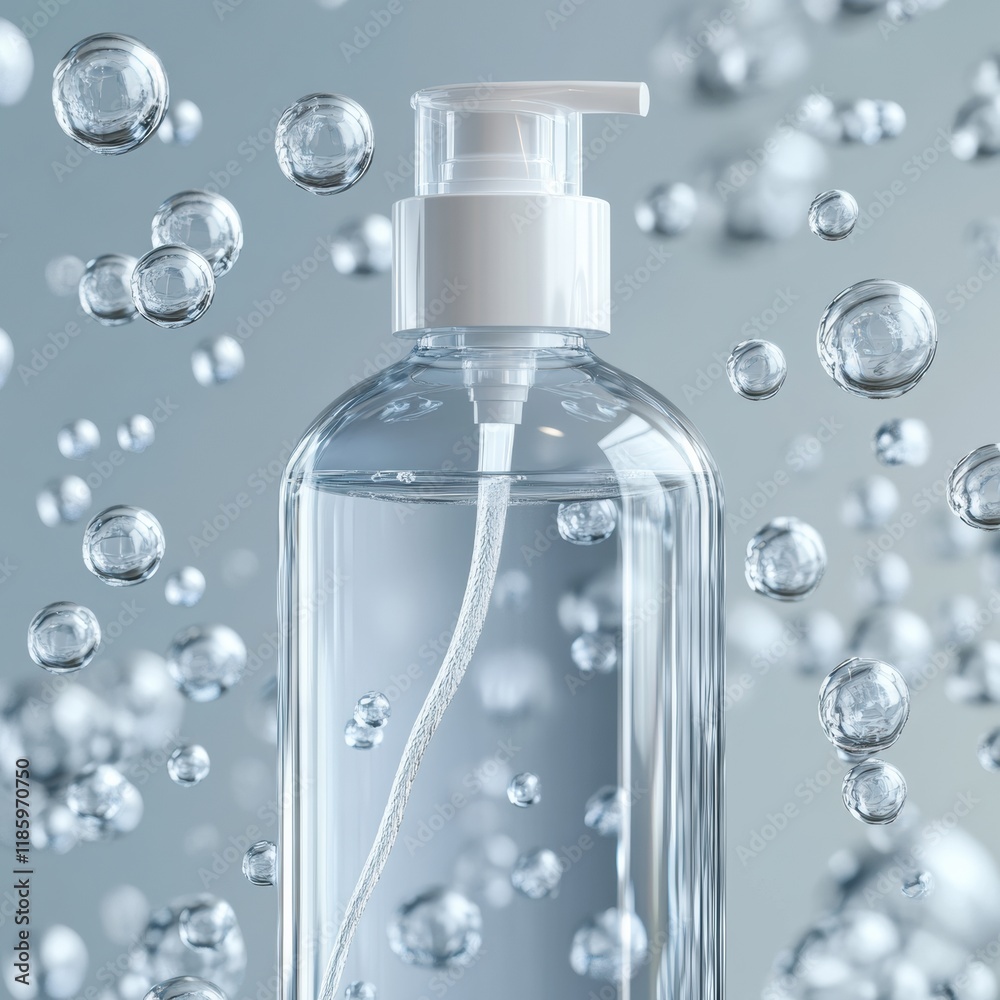 Poster sanitizer droplets effectively eliminating harmful bacteria in a clean environment. generative ai