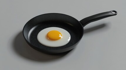 Frying pan cooking egg on white background