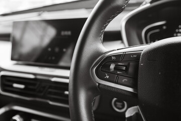 Close-up of Car wheel steering entertainment controller