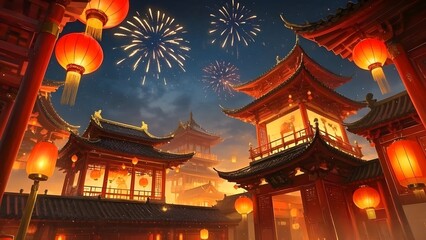 Fototapeta premium chinese temple at night for chinese new year background
