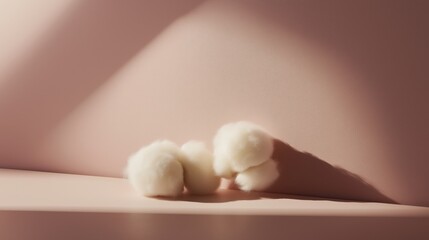 Soft cotton balls arranged on a smooth lavender gradient background evokes calm and minimalism in design
