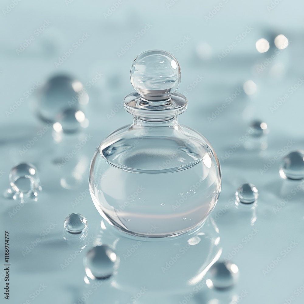 Poster Sanitizer droplets on a smooth surface effectively eliminating bacteria and promoting hygiene in a clean environment. Generative AI