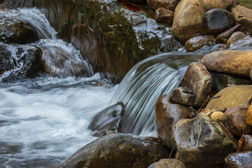 river flow over the river on nature rural village.