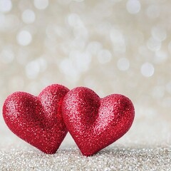 Fototapeta premium Two Red Glitter Hearts