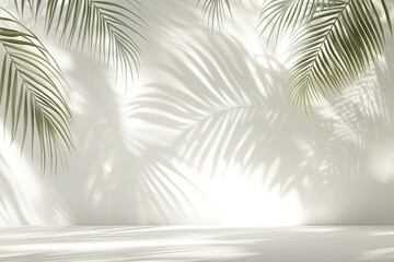 Abstract silhouette shadow white background of natural leaves tree branch falling on wall. shadow of tropical leaves sun light.