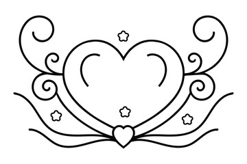 
Filigree curly Calligraphic line art Heart, Fancy Line Flourishes Swirls hearts, curve romantic doodle love separator, Valentines Day divider flourish Swirl, lettering header hearts scroll