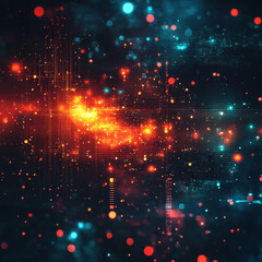Fototapeta premium Colorful abstract visualization of digital technology with vivid glowing particles and patterns