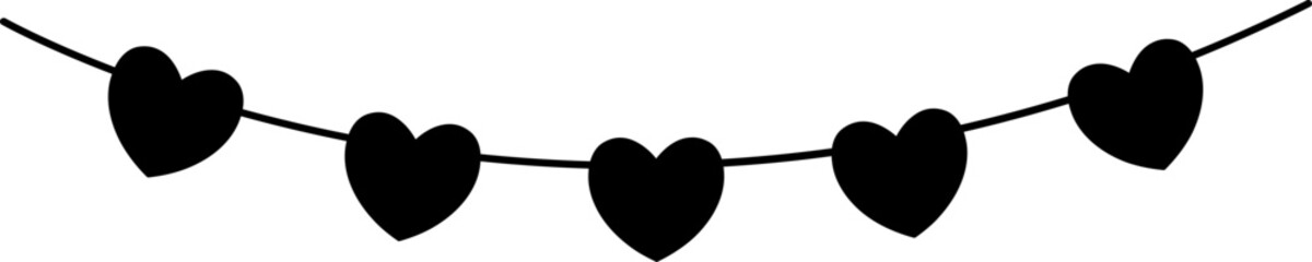 Valentine heart shaped bunting flag silhouette.
Heart Garland Banner.
Valentine's Day Party Decoration.
Transparent background.