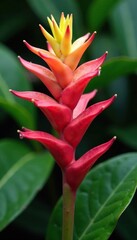 Obraz premium Colorful flowers and foliage on a stem of a bromeliad plant, foliage, botanicals, bromeliads