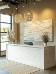 Modern Reception Area with Neutral Decor and Elegant Lighting