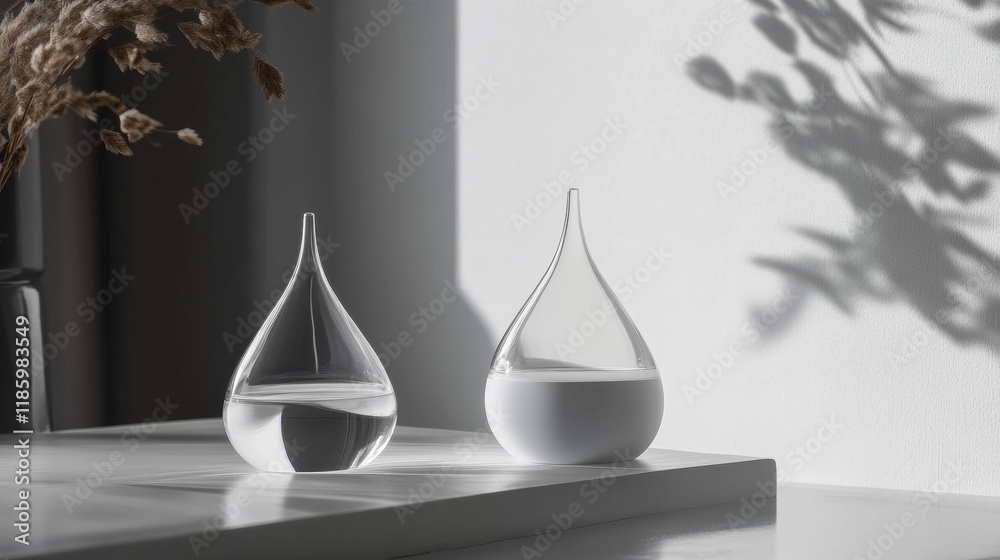 Poster Droplets of sanitizer effectively destroying bacteria in a clean, lit space with soft shadows. Generative AI