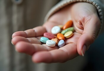 Close-Up of a Hand Holding Multiple Pills
