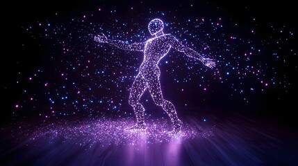 Fototapeta premium Synthetic Humanoid Figure Merging with Futuristic Virtual Environment