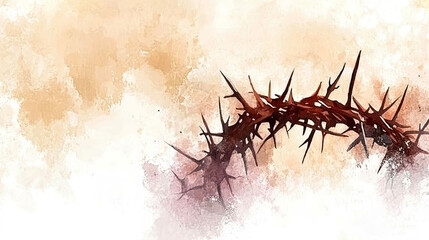 Obraz premium Elegant watercolor interpretation of a crown of thorns casting a delicate shadow against a soothing beige backdrop