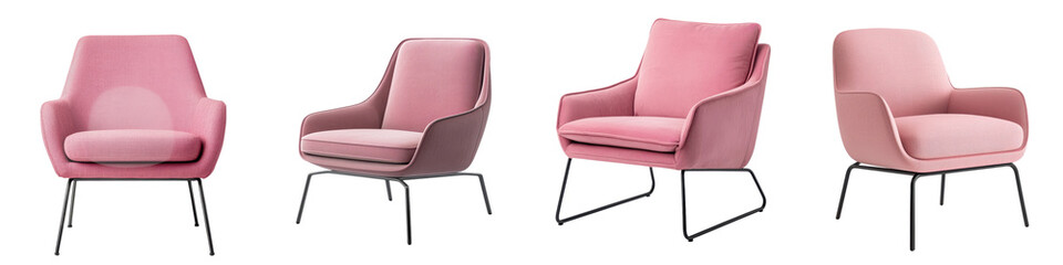 Fototapeta premium Luxurious Pink Velvet Armchair with Sleek Metal Frame in Minimalist Living Room or Office Space Comfortable Upholstered Seating Furniture for Relaxation or Productivity
