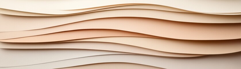 Fototapeta premium A composition of layered, wavy paper in soft beige tones, creating a serene and textured visual effect.