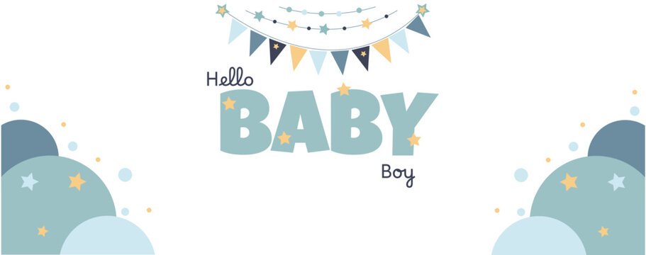 vector banner for a boy's birthday with stars and garlands