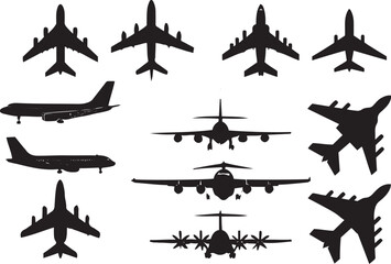 Set airplane icon. Aircrafts flat style - stock vector Silhouettes vector illustration on white background 