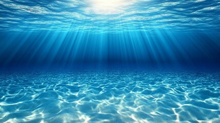 Underwater scene and sunlight reflections in a blue ocean background