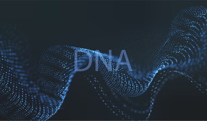 Artificial Intelligence DNA particle waves future connect innovation vector design. Big data biology dna molecule background. Technology ai genetic code particles dots banner.