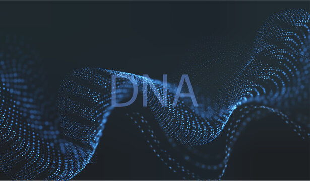 Artificial Intelligence DNA particle waves future connect innovation vector design. Big data biology dna molecule background. Technology ai genetic code particles dots banner.