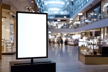 Blank mall poster, advertising space, interior, shoppers