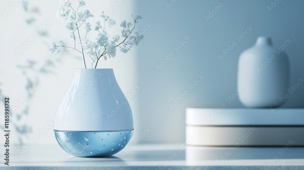 Poster droplets of sanitizer effectively eliminate bacteria in a clean, minimalistic indoor setting. genera