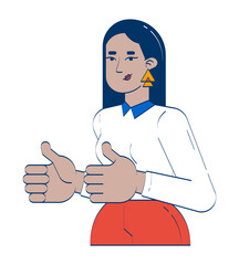 Arab female entrepreneur giving thumbs up 2D doodle character. Business success demonstration. Woman office worker cartoon person vector drawing isolated on white. Hand drawn illustration colorful