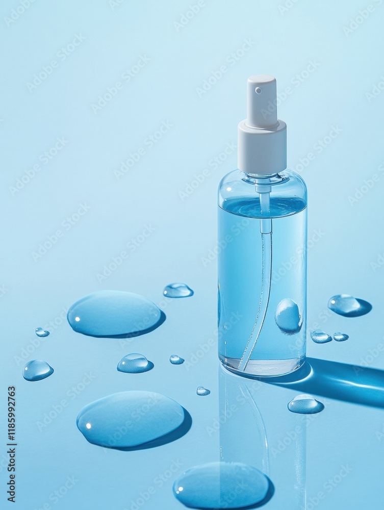 Poster Droplets of sanitizer on a surface effectively eliminating bacteria and promoting hygiene during daily routines. Generative AI