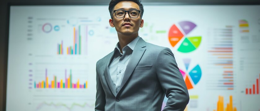 Confident professional presenting data insights