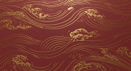 Traditional chinese celebration background featuring an elegant red and gold wave pattern, ideal for festive decoration and cultural design element