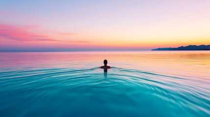 Obraz premium Tranquil Floating Solitude in Pastel Ocean Landscape