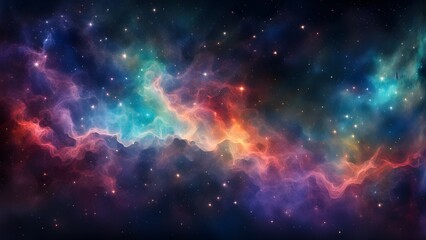 Obraz premium A vibrant cosmic scene showcasing colorful nebulae and stars in the universe.