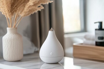 Sanitizer droplets in action to eliminate bacteria on surfaces in a clean and modern interior setting. Generative AI