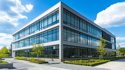 Obraz premium Modern Glass Office Building. Sunlit Contemporary Architecture
