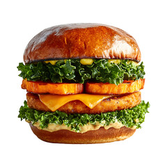 Kale and Sweet Potato Burger Sandwich Isolated on Transparent Background