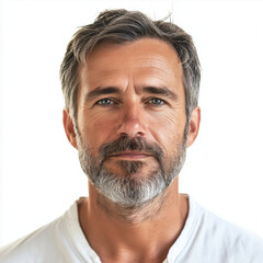 Fototapeta premium photo of a middle aged man smiling into the camera. white background