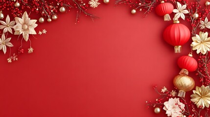 Harmonious Red and Gold Chinese New Year Backdrop with Intricate Designs and Traditional Symbols