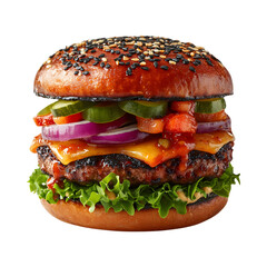 Korean BBQ Plant-Based Burger with Lettuce Isolated on Transparent Background
