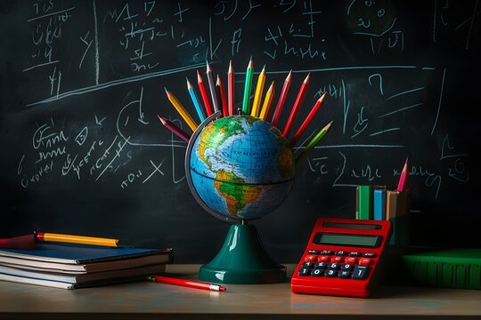 Colorful pencils globe classroom education learning